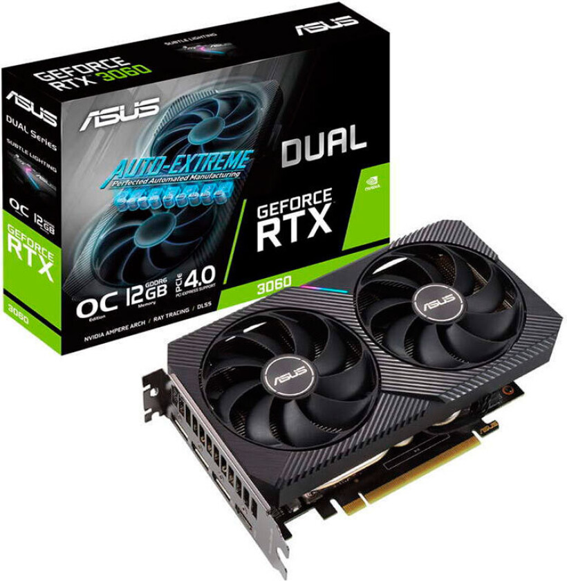 Asus DUAL GeForce RTX 3060 V2 12GB LHR grafikkort - NVIDIA GeForce RTX 3060 - 12GB GDDR6
