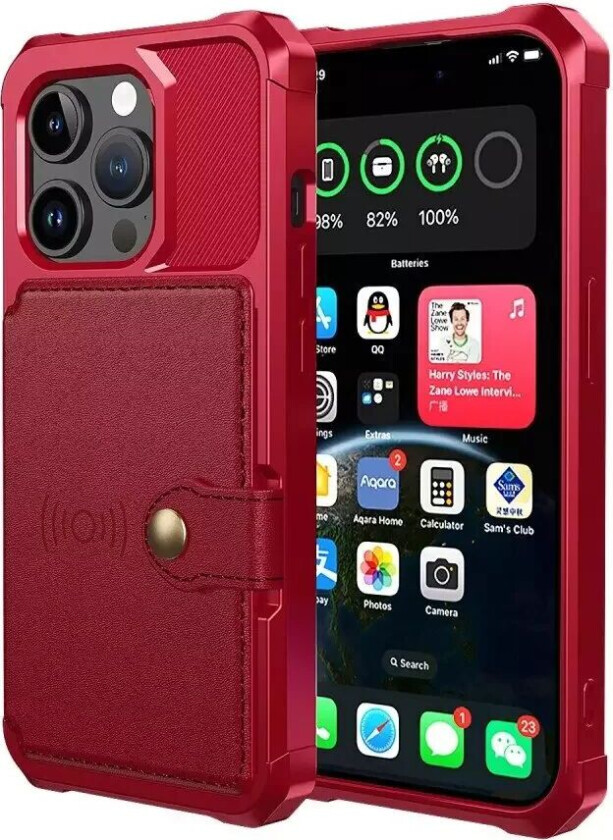 iPhone 15 Pro Hybrid Deksel med Lommebok - Rød