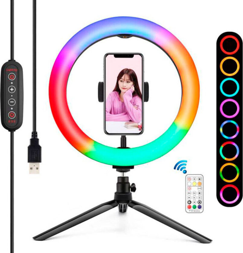 Puluz PKT3082B Stativ m/RGB LED-ringlys (1/4tm)