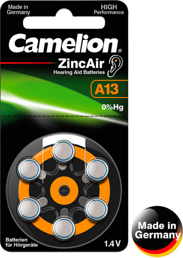 Camelion A13 Knappcellebatteri 1,4V (Zink Air) 6pk