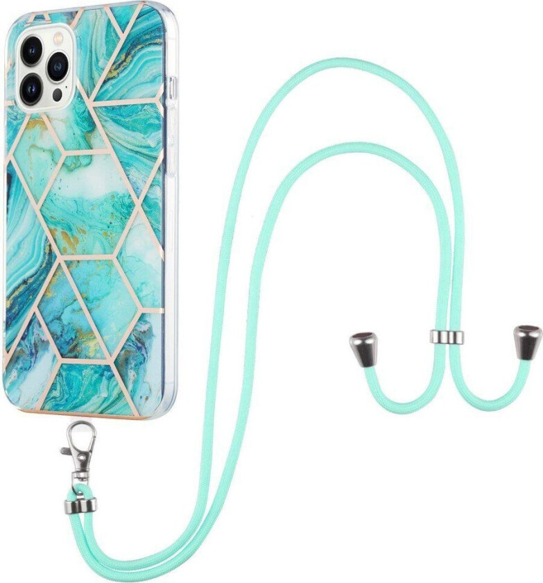 iPhone 14 Pro Max Fleksibelt Plastdeksel m. Stropp - Marmor - Grønn