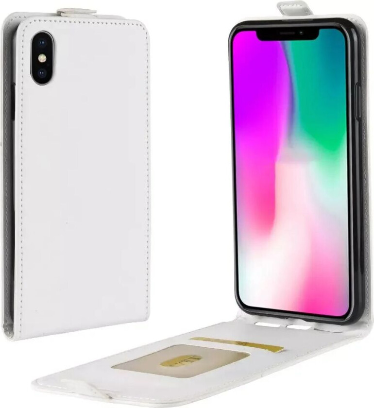 iPhone XR PU Skinn Flip Deksel m. Kortholder - Hvit