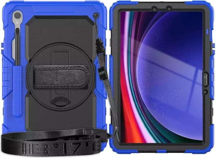 Samsung Galaxy Tab S9 Håndverk Deksel m. Beskyttelsesfilm, Håndholder og Skulderstropp - Blå / Svart