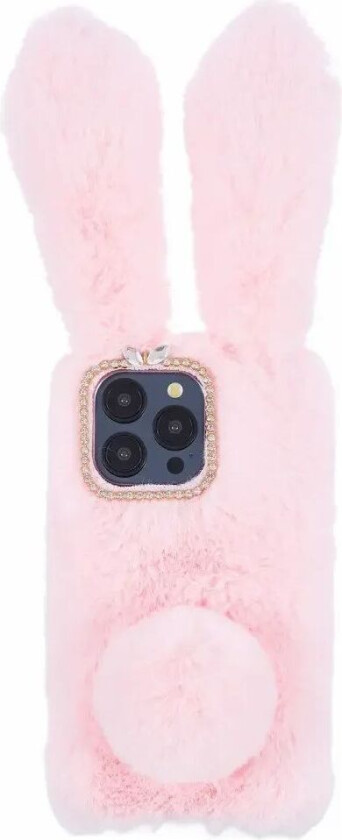 iPhone 15 Pro Fleksibelt Plastbakdeksel m. Pels - Kaninører - Rosa