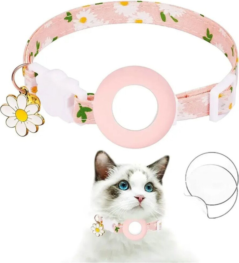 Kattehalsbånd med AirTag Silikondeksel og Film - Rosa med Tusenfryd