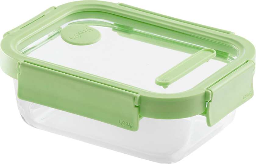 Rektangulær matboks 640 ml, glass/grønn