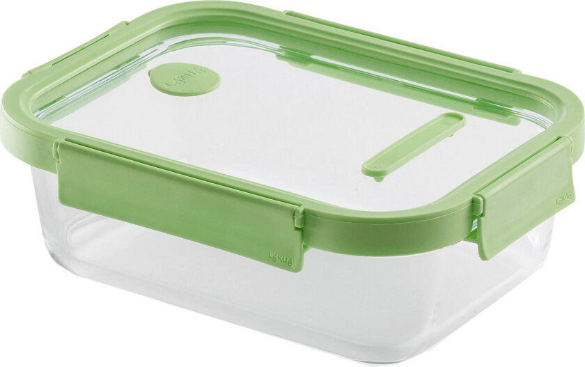 Rektangulær matboks 1520 ml, glass/grønn