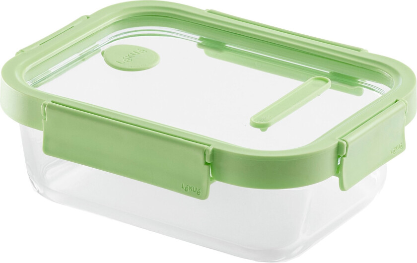 Rektangulær matboks 1050 ml, glass/grønn