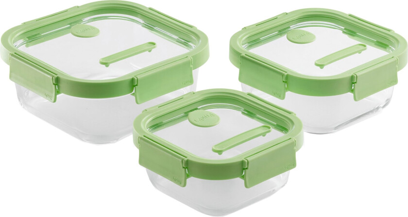 Firkantet matboks 3 deler, glass/grønn