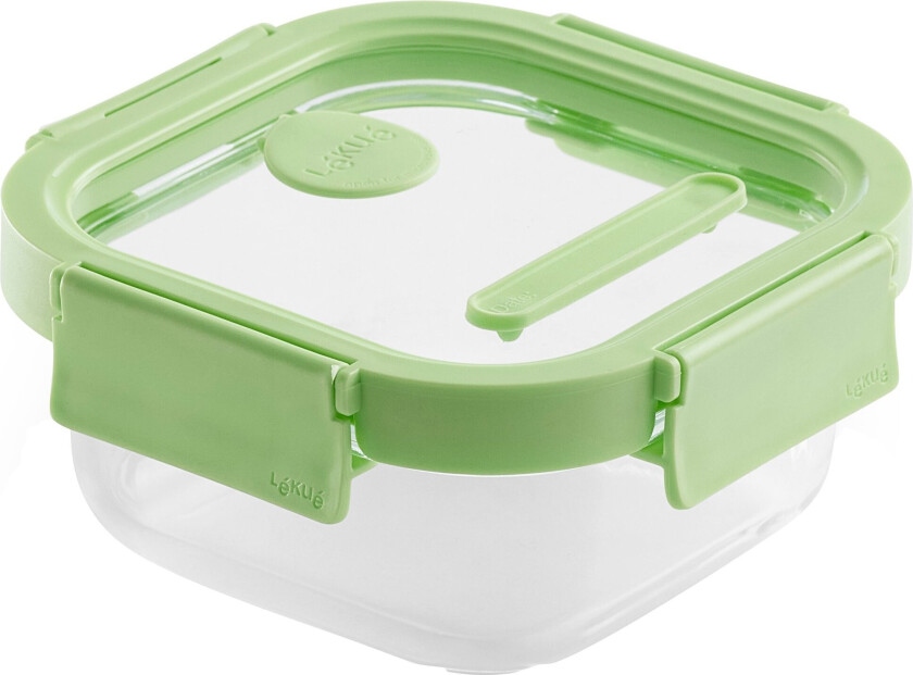 Kvadratisk matboks 520 ml, glass/grønn