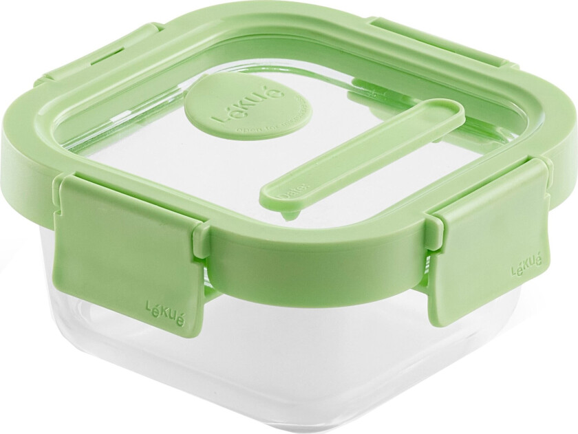 Kvadratisk matboks 320 ml, glass/grønn