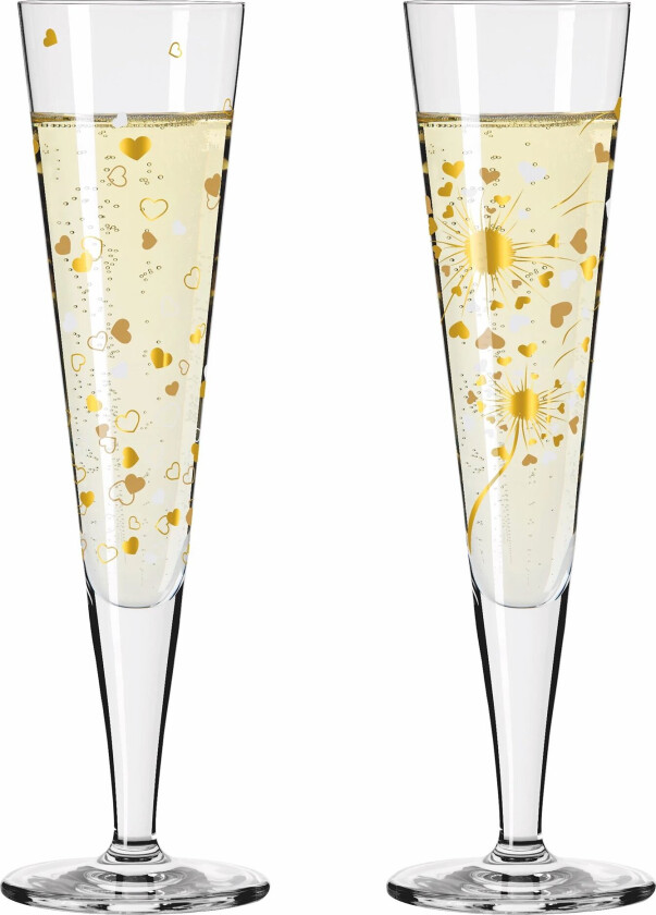 Goldnacht Heart champagneglass, 2 stk