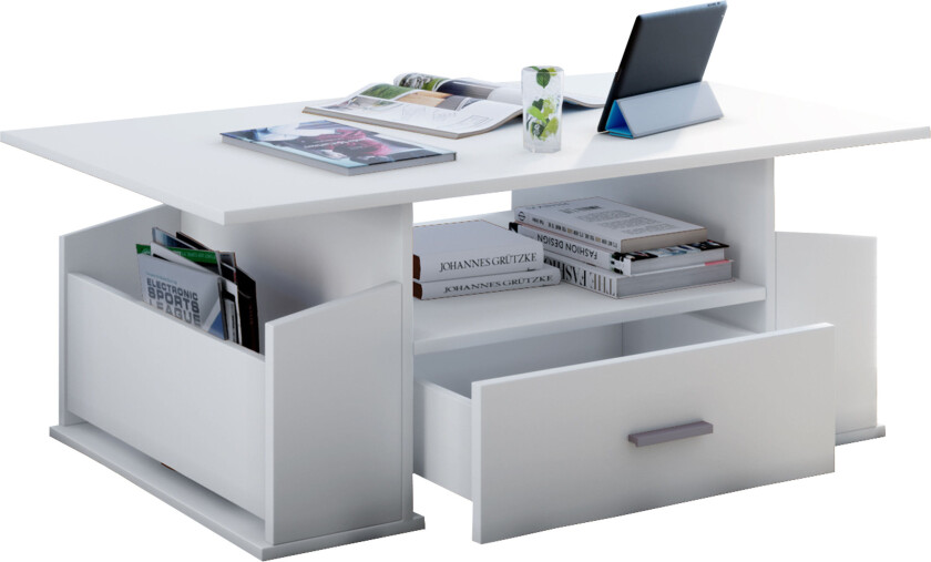 Junata sofabord 1 skuff, 2 rom, 1 hylle hvit.