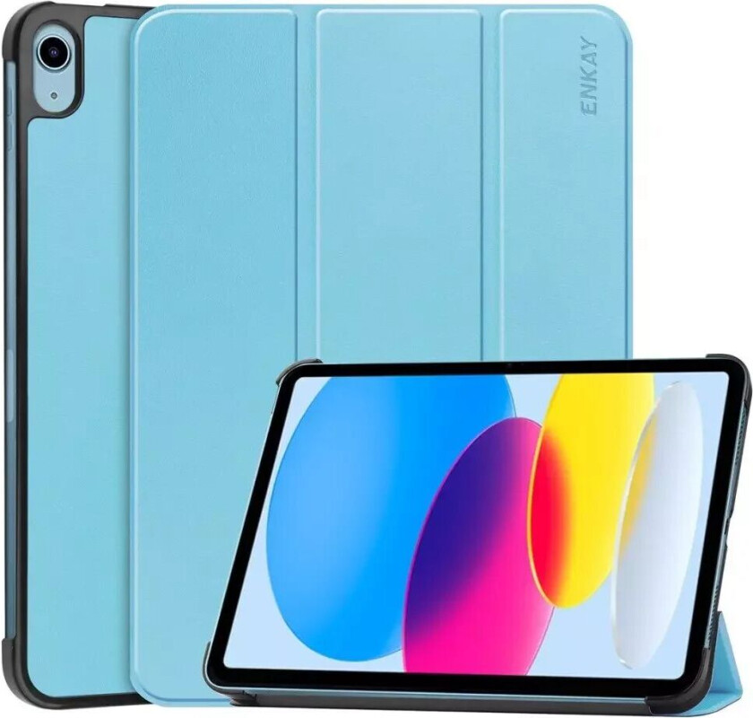 Apple iPad 10.9" (2022) ENKAY Kunstskinn Flip Deksel m Stativ - Babyblå