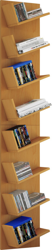 Lansi Maxi hylle vegghengt med 8 skrå hyller bøk dekor.