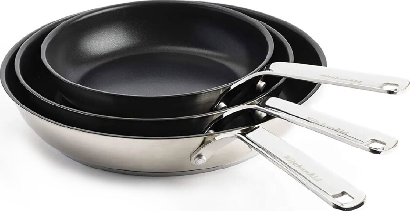 Sett med stekepanner 20 cm + 24 cm + 28 cm, rustfritt stål