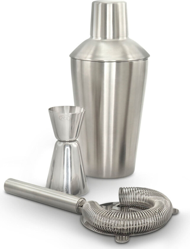 Drinksett 3 deler, Cocktailsil + Shaker + Målebeger