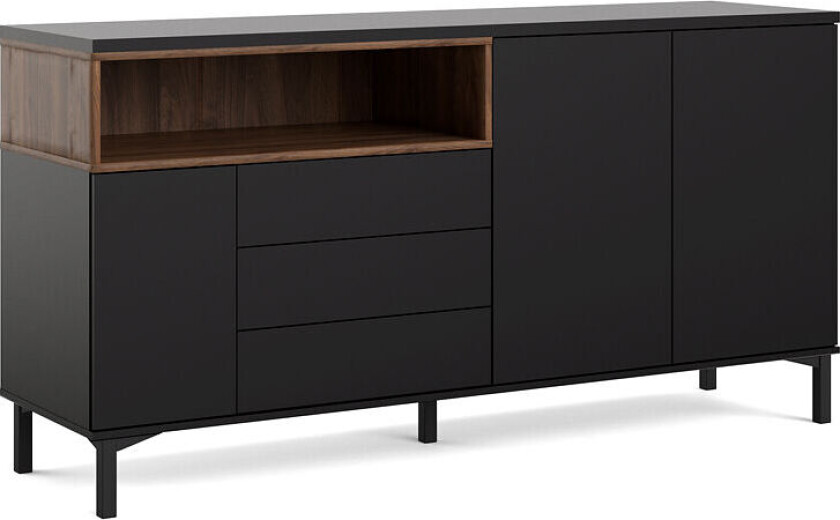 Bilde av Rosa Sjenk 1 hylle, 1 liten dør, 3 skuffer, 2 tredører svart, valnøtt dekor.