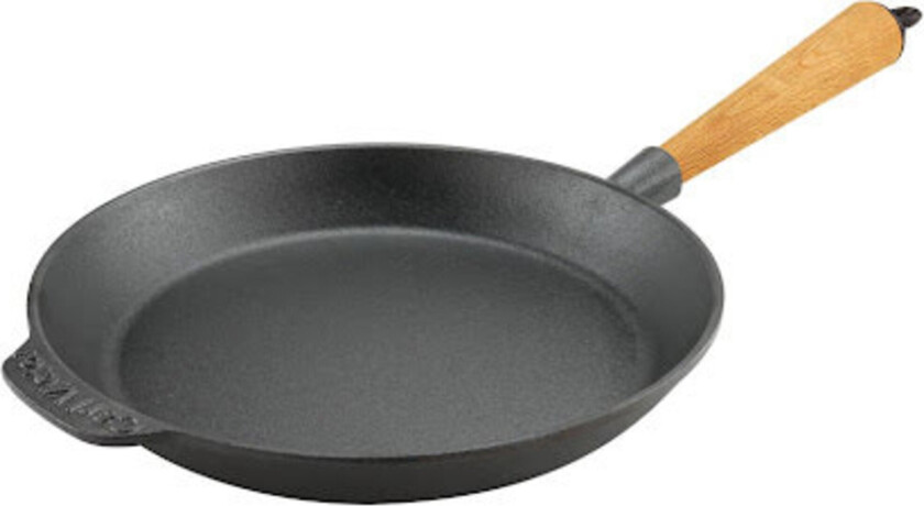 Stekepanne i støpejern 24 cm med håndtak i bøketre