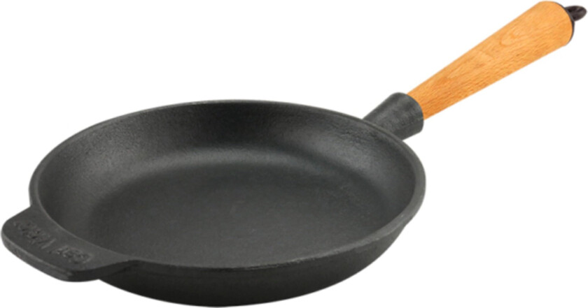 Stekepanne i støpejern 18 cm, håndtak i bøketre
