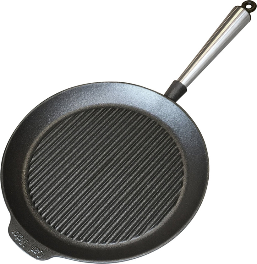 Grillpanne i støpejern 28 cm, stålhåndtak