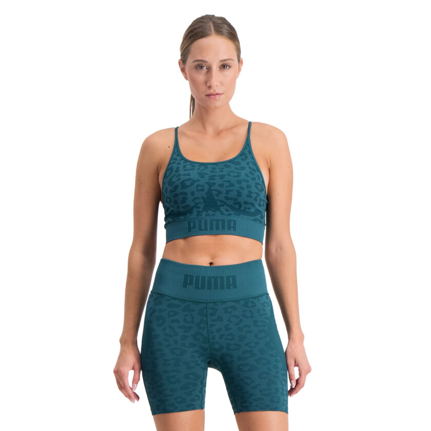 Low Impact FormKnit Seamless Long Line Bra, sports-BH dame Varsity Green-leopar