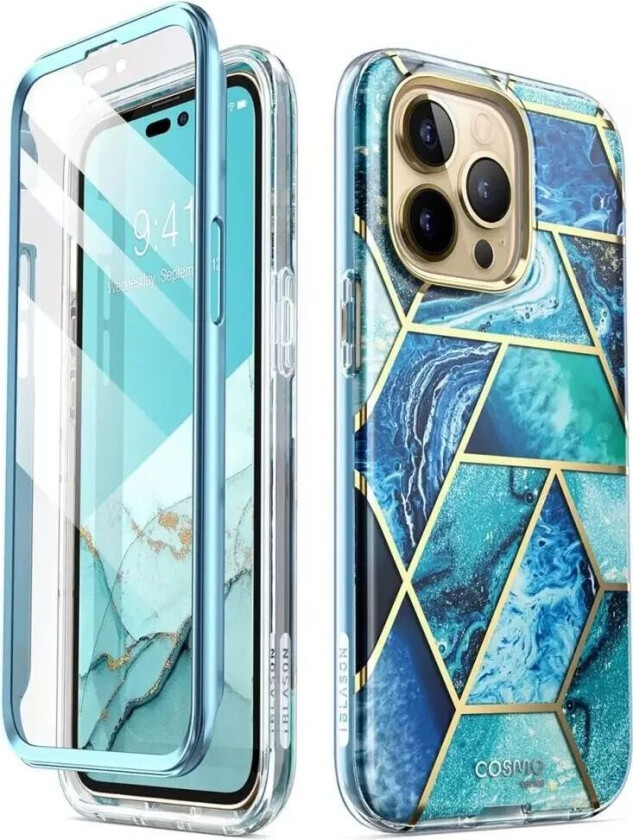 I-Blason iPhone 14 Pro Max i-Blason Cosmo Marble Deksel m. Skjermbeskytter - Ocean Blue