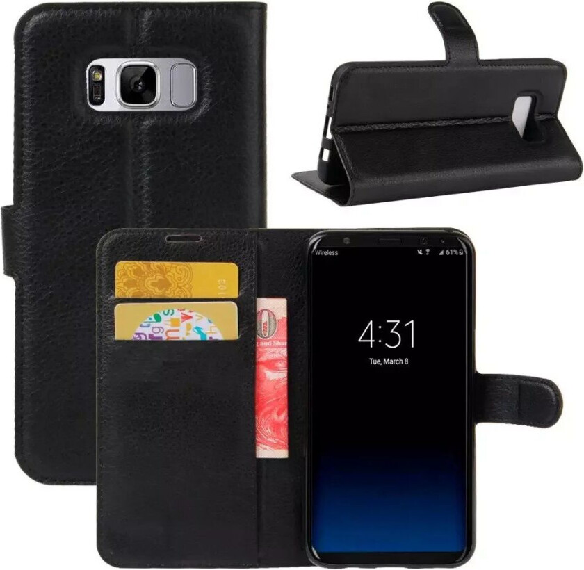 Samsung Galaxy S8 Soft Pouch Skinn Deksel med Lommebok - Svart