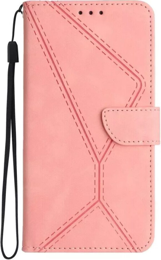 iPhone 15 Pro Max Skinn Deksel med Lommebok og Stropp - Linjemønster - Pink