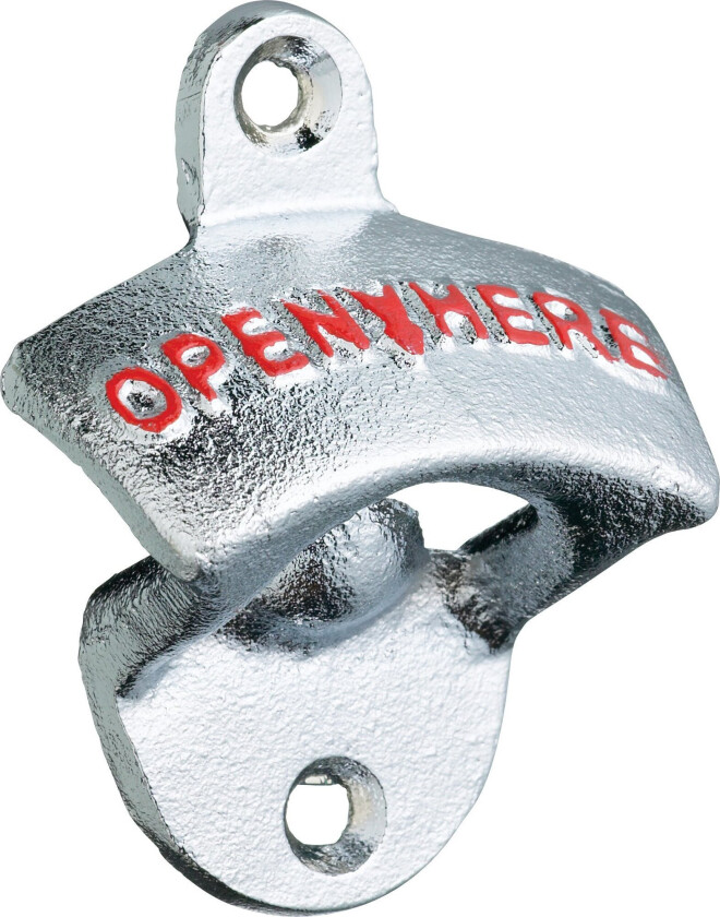 Flaskeåpner "Open here" Sølv