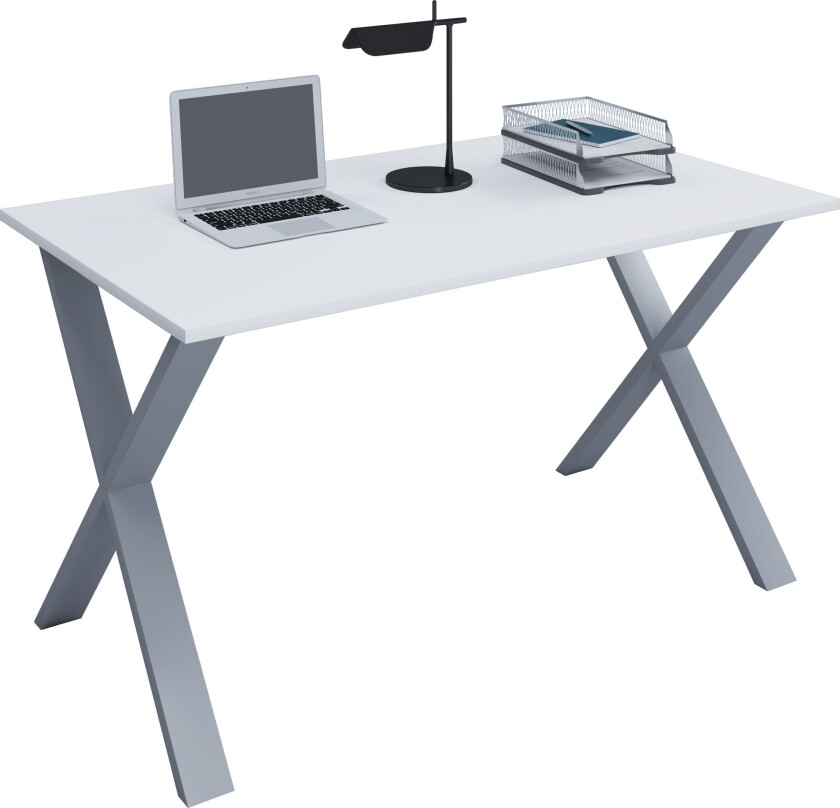 Bilde av Lona skrivebord 110x50 cm X-ben hvit, sølvfarget.