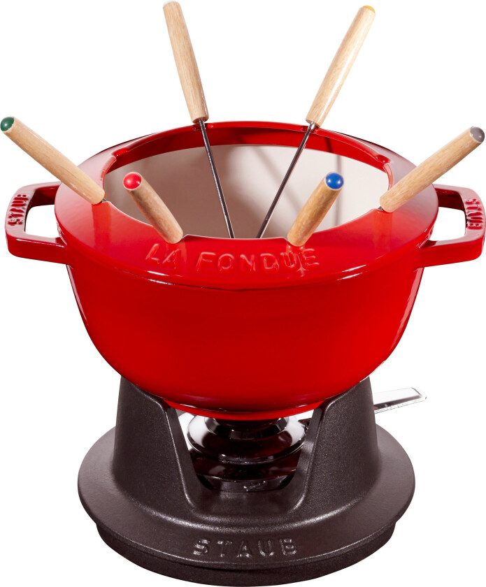 Fondue Sett 20 cm Rød med Creme Innside