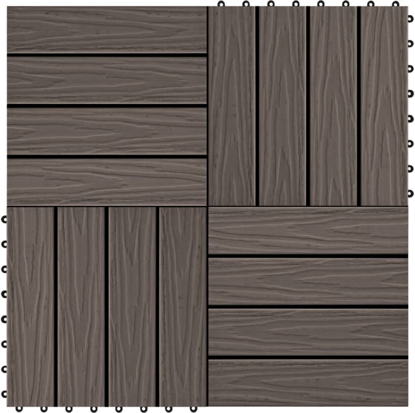 Terrassebord 11 stk dyppreget WPC 30x30 cm 1 kvm mørkebrun