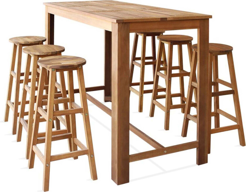 7-delers sett med barbord og krakker heltre akasie