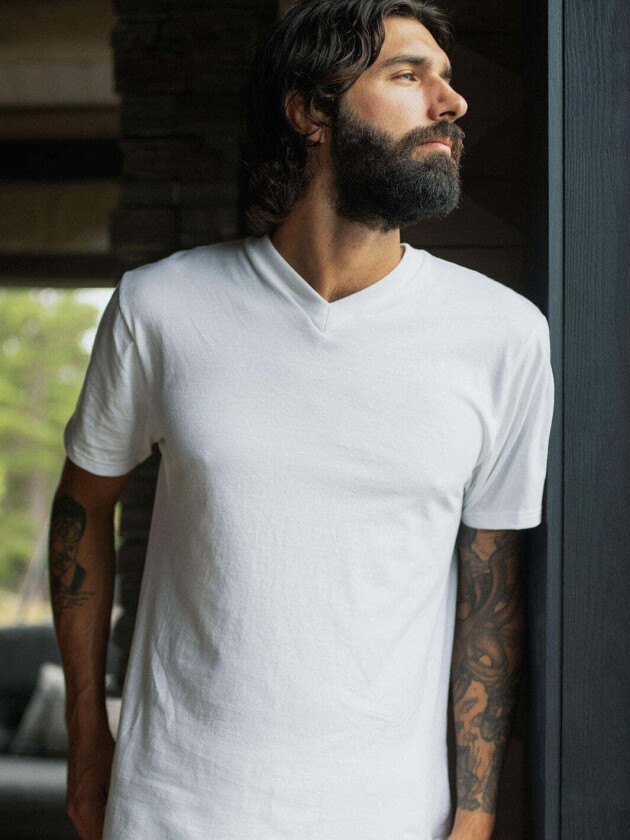 T-SKJORTE V-HALS JERSEY ØKOLOGISK BOMULL Hvit, XL