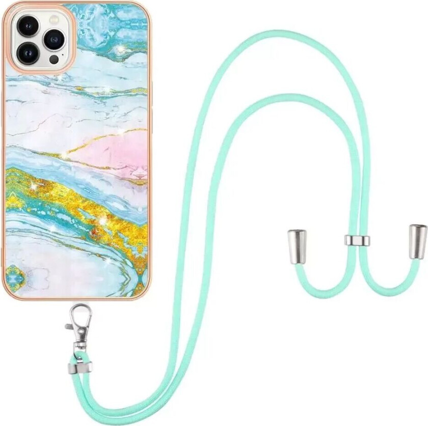 iPhone 13 Pro Marmor Hybrid Deksel med Justerbar Stropp - Blå