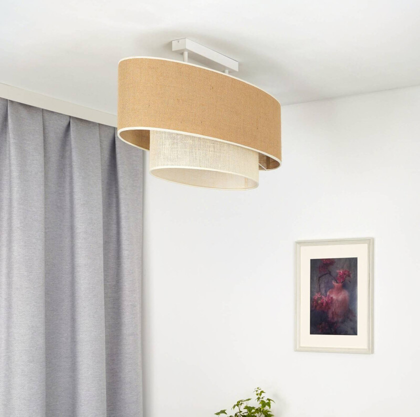 taklampe Boho Jute, naturbrun/hvit, lengde 80 cm