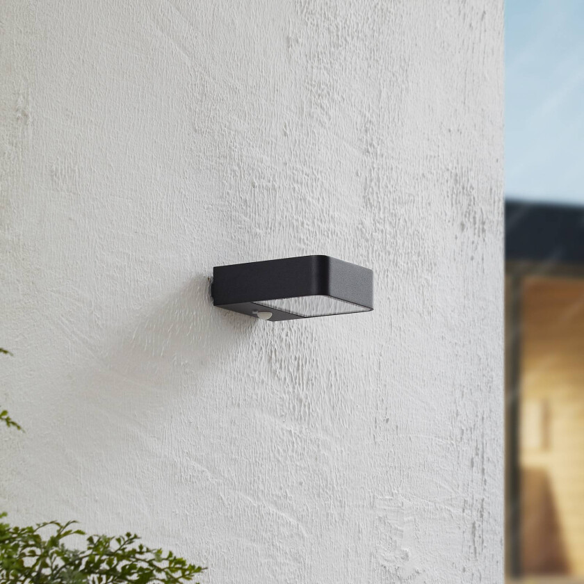 LED solcelledrevet utendørs vegglampe Dava, høyde 5 cm, sensor