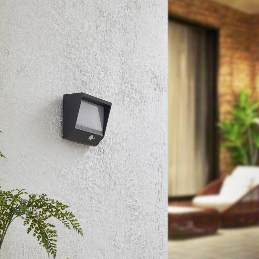 LED solcelledrevet utendørs vegglampe Dava, høyde 14 cm, sensor