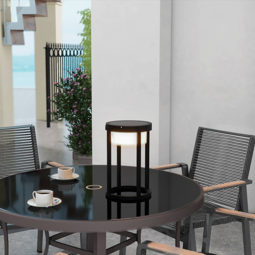 LED solcellelampe Tilena, rund, svart, dimbar