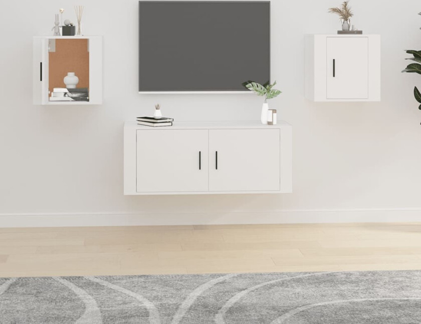 Vegghengte TV-benker 2 stk hvit 40x34,5x40 cm