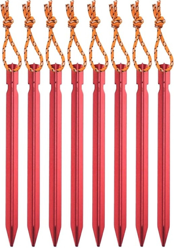 Teltplugger / jordplugger med hempe 18 cm Aluminium Rød/oransje 8-pakning