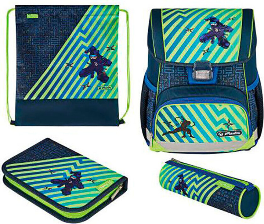 Herlitz Loop Plus Funky Ninja, Pencil Pouch, Sport Bag, Pennal, Skolesekk, Gutt, Barneskole, Ryggsekk, 16 L, Forlomme, Sidelomme