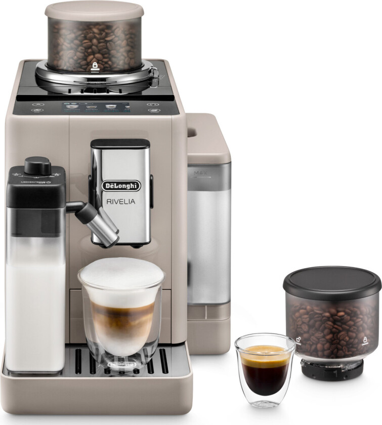 De'Longhi Rivelia Exam440.55.Bg, Espressomaskin, 1,4 L, Kaffebønner, Kvernet Kaffe, Innebygd Kvern, 1450 W, Beige