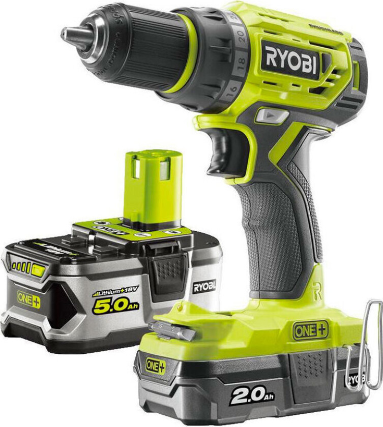 Batteridrevet Boremaskin Ryobi One+ R18dd7-252s 1x2,0ah, 1x5,0ah