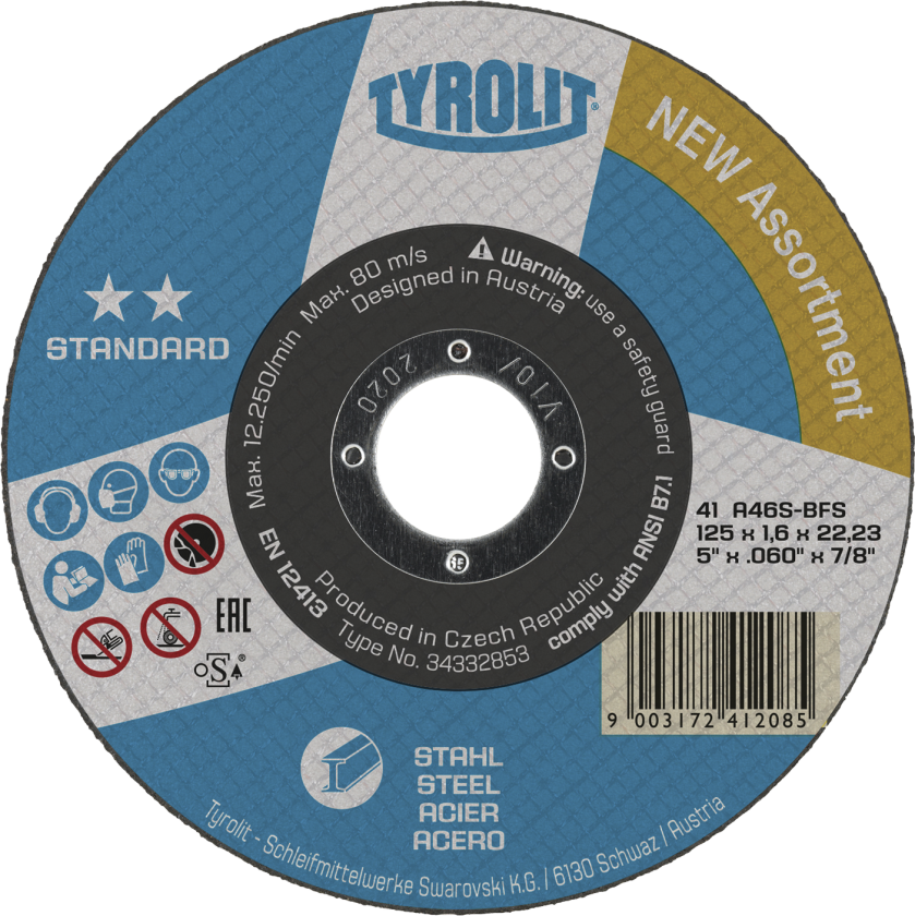 TYROLIT Standard** Skæreskive 125 X 1,6 X 22,23 A 46 S- Bfs - (25 Stk.)