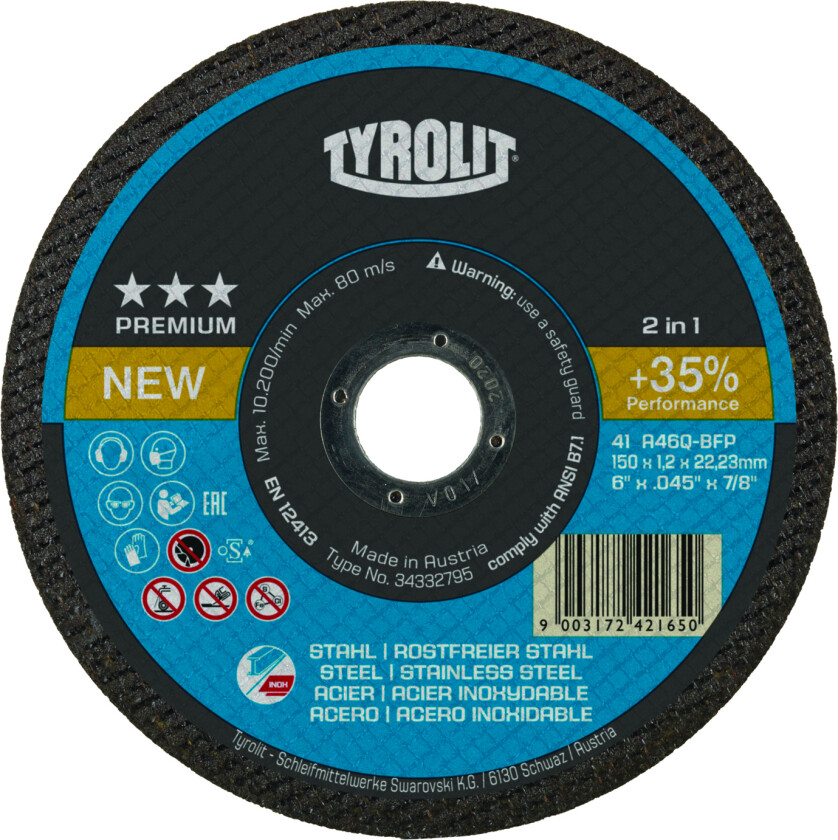 Bilde av TYROLIT Skæreskive Premium 125 X 1,0 X 22,23 A 60 Q- Bfp - (100 Stk.)