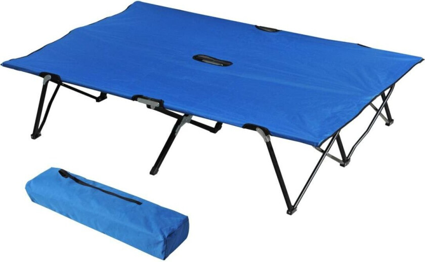 sammenleggbar campingseng for 2 personer, feltseng med bæreveske, opptil 136 kg, stål Oxford, blå + svart, 193x125x40cm