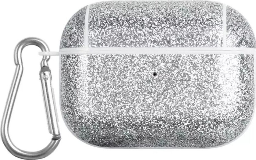 Apple AirPods Pro Plastdeksel med Karabinkrok - Glitter - Sølv