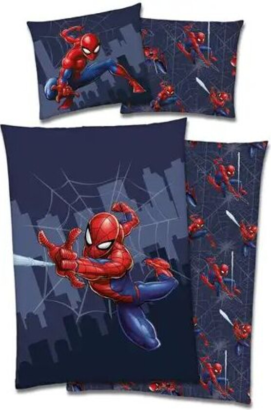 Spiderman sengetøy - Junior - 100x140 cm - Spiderman sengesett - 2 i 1 - 100% bomull